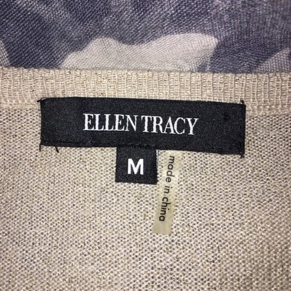 Ellen Tracy Taupe Gold Flecks Toggle Button Sweater Cardigan Sz M $261 - Picture 2 of 3